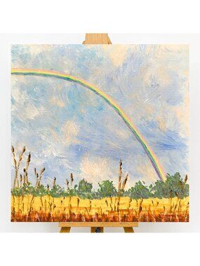Follow Every Rainbow Original 6" x 6" Acrylic Painting Nature Theme Wall Art
